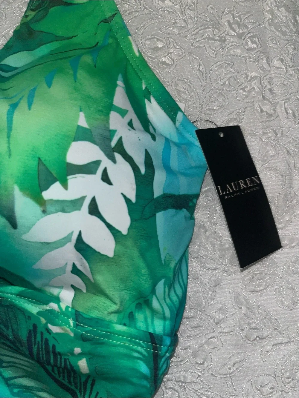 Ralph Lauren Teal & Green Tropical Leaf One-Piece Swimsuit - Picture 5 of 9